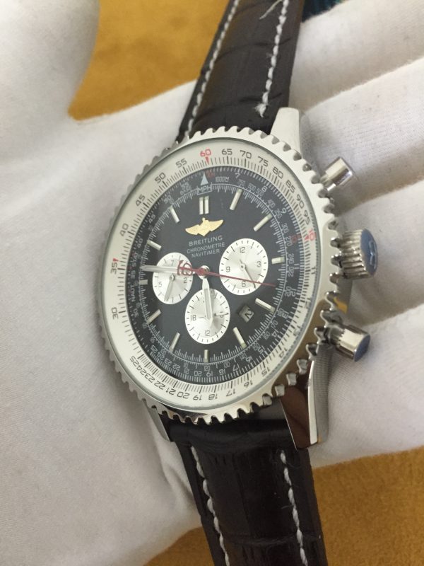 Swiss Breitling Navitimer Black Dial black leather strap steel case